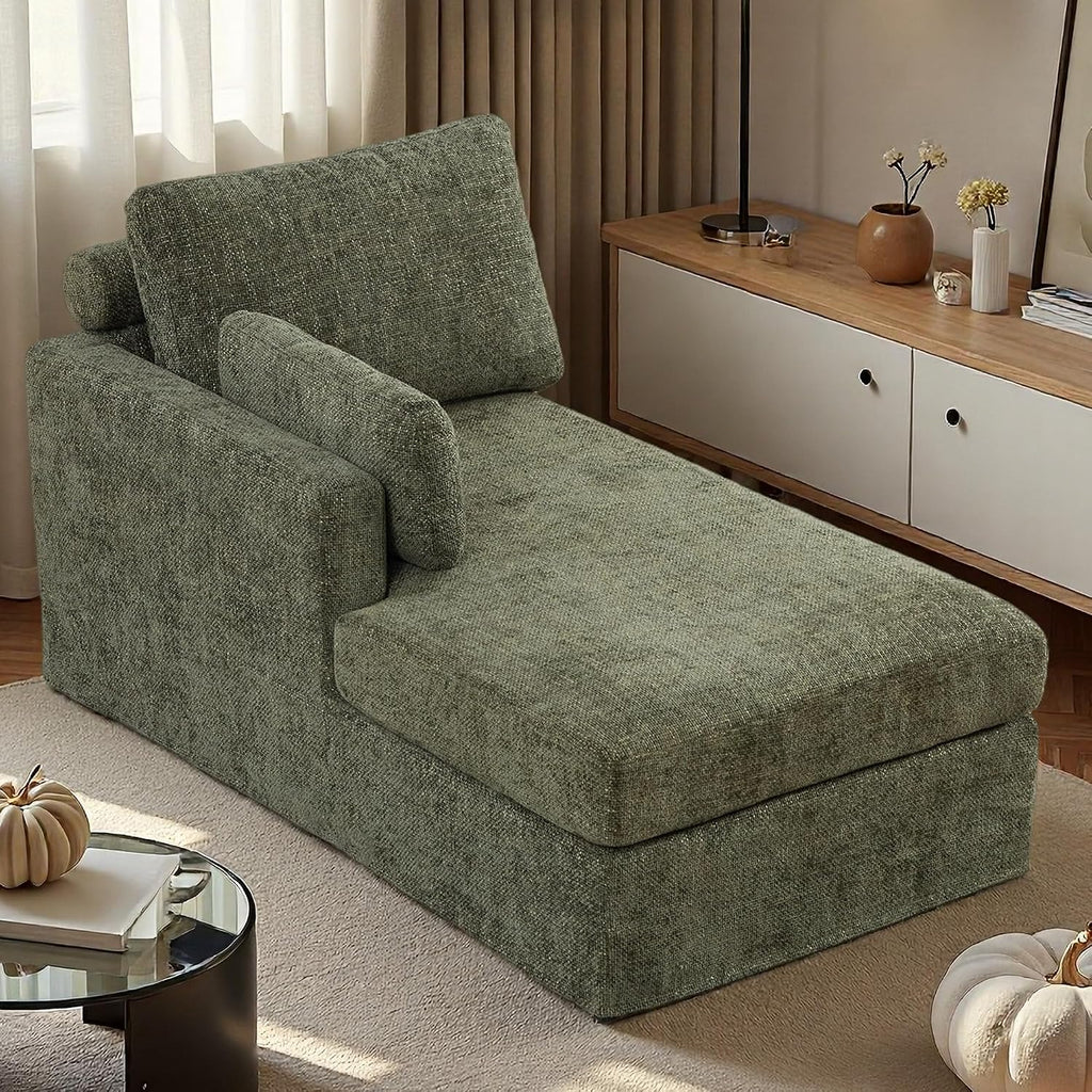 32" Wide Green Right Arm Chaise Lounge Chair