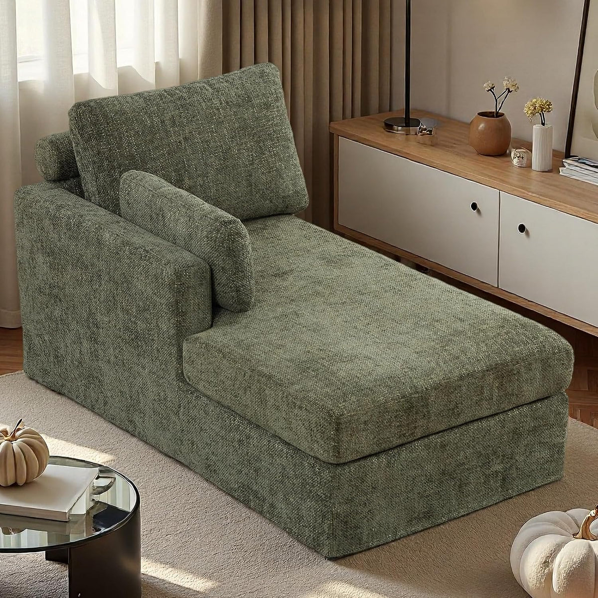 32" Wide Green Right Arm Chaise Lounge Chair