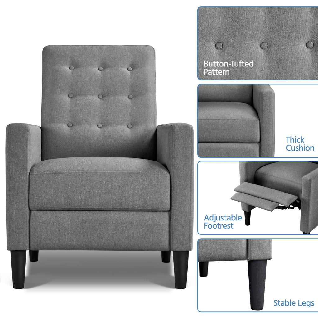 Yaheetech Fabric Recliner Chair Tufted Upholstered Single Sofa Gray