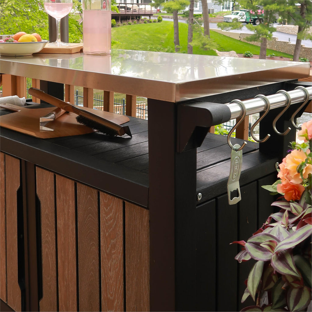 Keter Unity XL Portable Outdoor Table with Stainless Steel Top for Kitchen Prep and Outdoor Storage Cabinet for Grilling Accessories, Dark Grey