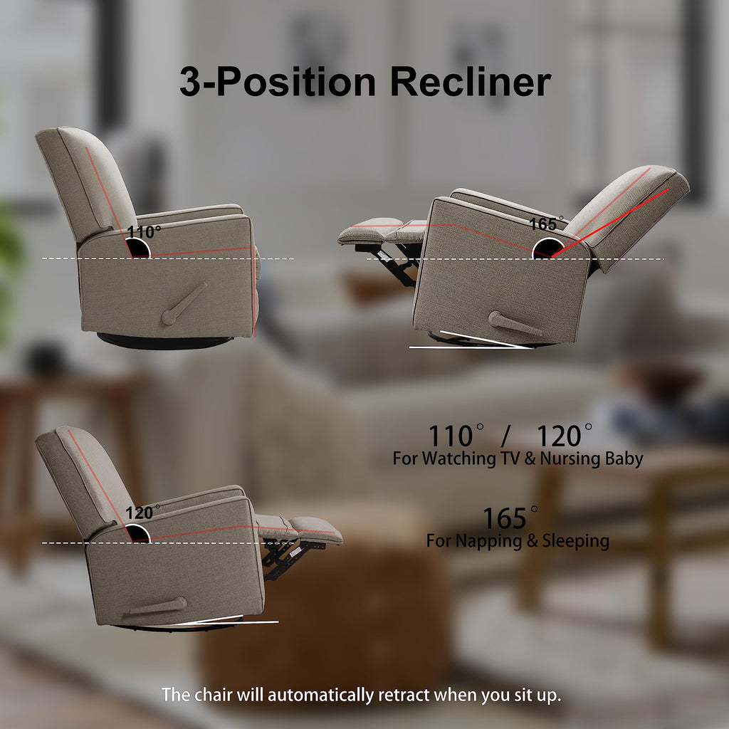 Harkawon Swivel Rocker Recliner Chair, Glider Rocker Recliner, Beige