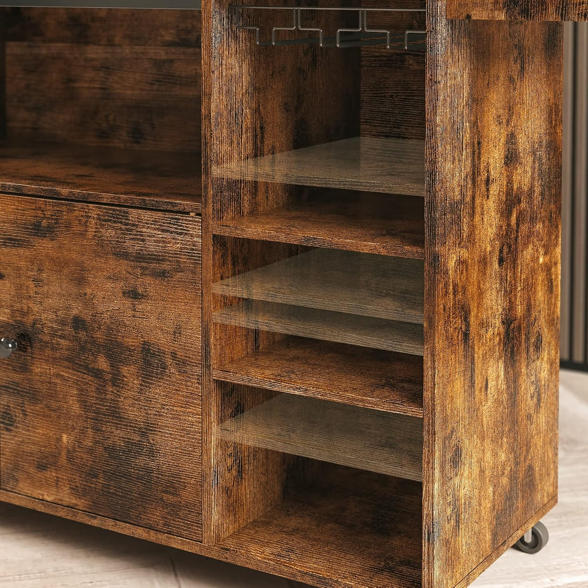 IRONCK Rolling Kitchen Island Cart with Drop-Leaf and Wine Rack, Brown