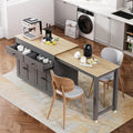 Merax 74.5" Kitchen Island with Extendable Dining Table, Rolling Kitchen Storage Cart on Wheels with Spice Rack & 2 Drawers & 4 Door Cabinet for Dining Room, Gray
