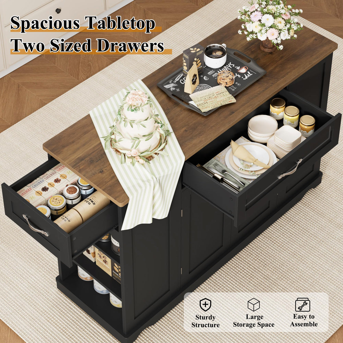 HOSTACK Kitchen Island Cart with Storage, Rolling Island Table, Ash Gray