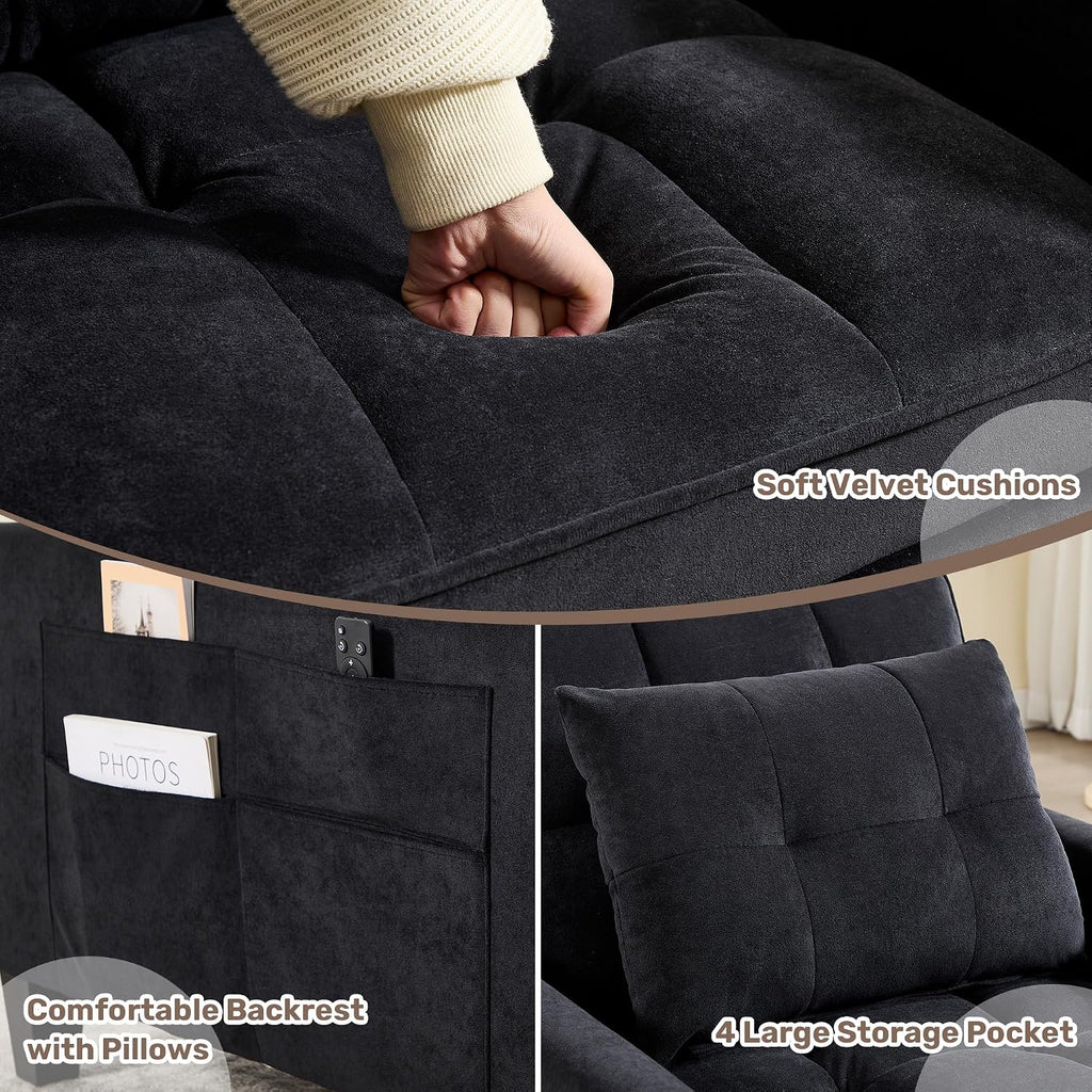 Convertible Sleeper Chair, 3 in 1 Sleeper Chair Bed Pull Out Sofa Bed Chairs, Single Sofa with Adjustable Backrest for Adults Reading Living Room, Bedroom, Black