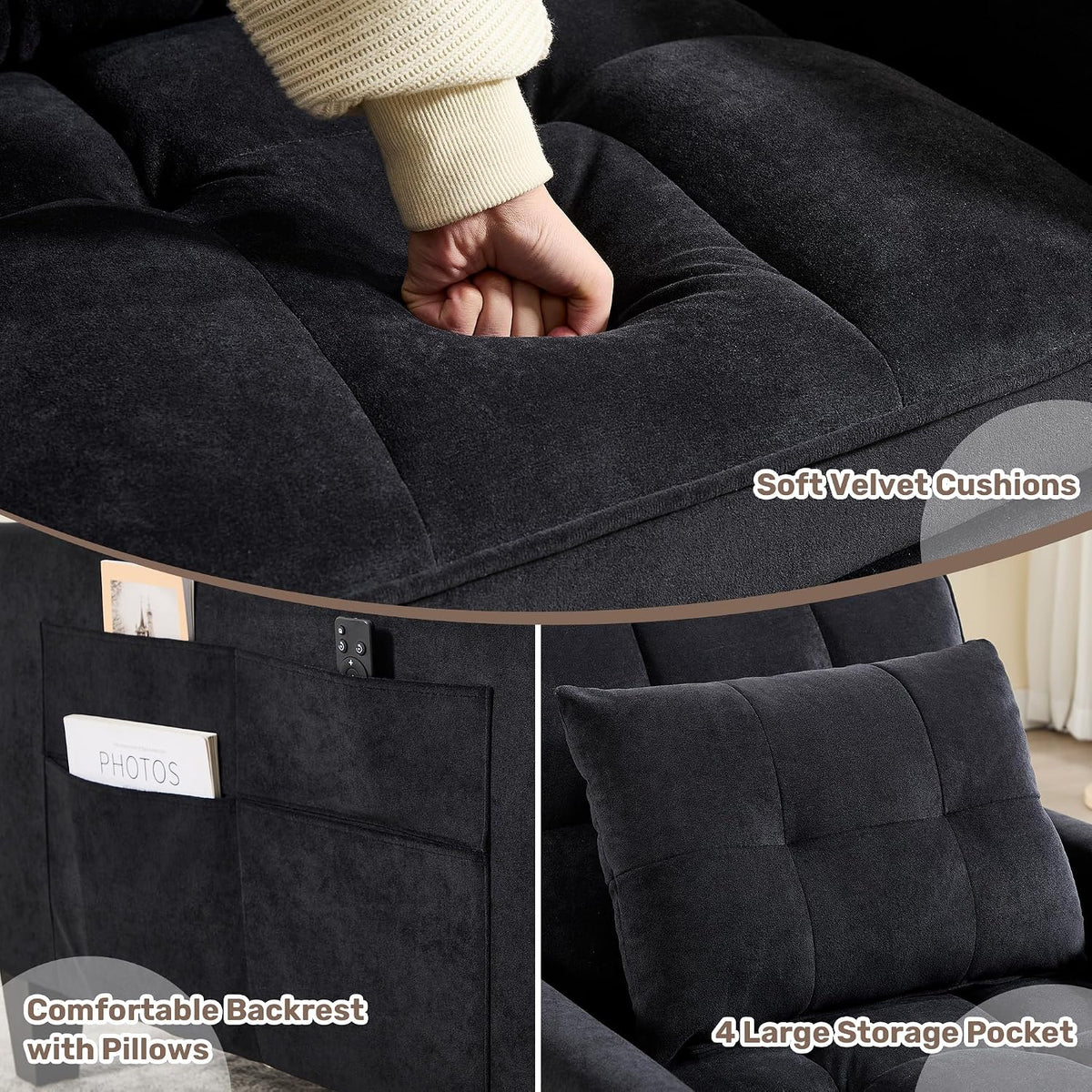 Convertible Sleeper Chair, 3 in 1 Sleeper Chair Bed Pull Out Sofa Bed Chairs, Single Sofa with Adjustable Backrest for Adults Reading Living Room, Bedroom, Black