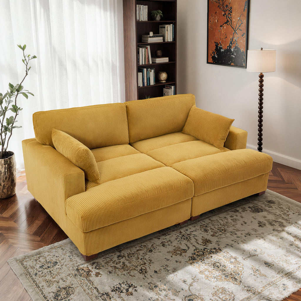 Oversized Corduroy Chaise Lounge Chair with Right Armrest & Cushion, Comfy Upholstered Sleeper Sofa Indoor Recliner Seat Solid Wood Couch w/Washable Cover for Bedroom, Living Room - Orange