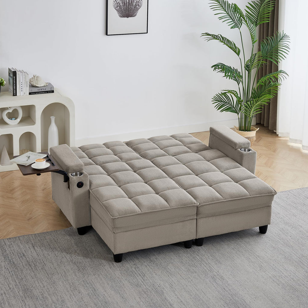 KEIKI 41.7" Convertible Sofa Bed Chair, Adjustable Backrest Recliner Chaise Lounge with USB Ports, Cup Holder, Storage Armrest and Swivel Table, Space Saving Sleeper Sofa for Studio, Dorm