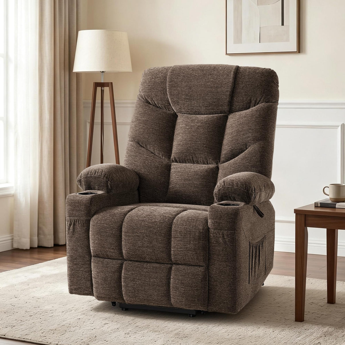 MCombo Power Lift Recliner for Elderly, Fabric 7287 (Light Grey, Medium)