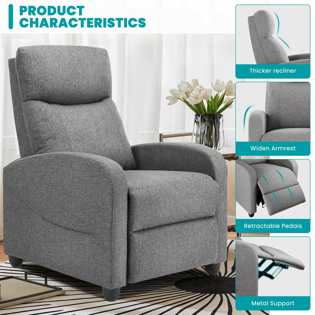 Sweetcrispy Massage Recliner Chair for Adults, Adjustable Home Theater Seating with Lumbar Support for Living Room, Modern Fabric Reclining for Small Space, Grey