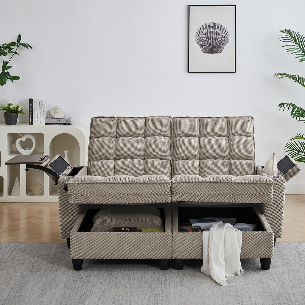 KEIKI 41.7" Convertible Sofa Bed Chair, Adjustable Backrest Recliner Chaise Lounge with USB Ports, Cup Holder, Storage Armrest and Swivel Table, Space Saving Sleeper Sofa for Studio, Dorm