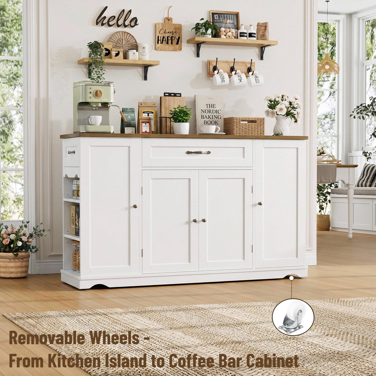 HOSTACK Kitchen Island Cart with Storage, Rolling Island Table, Ash Gray