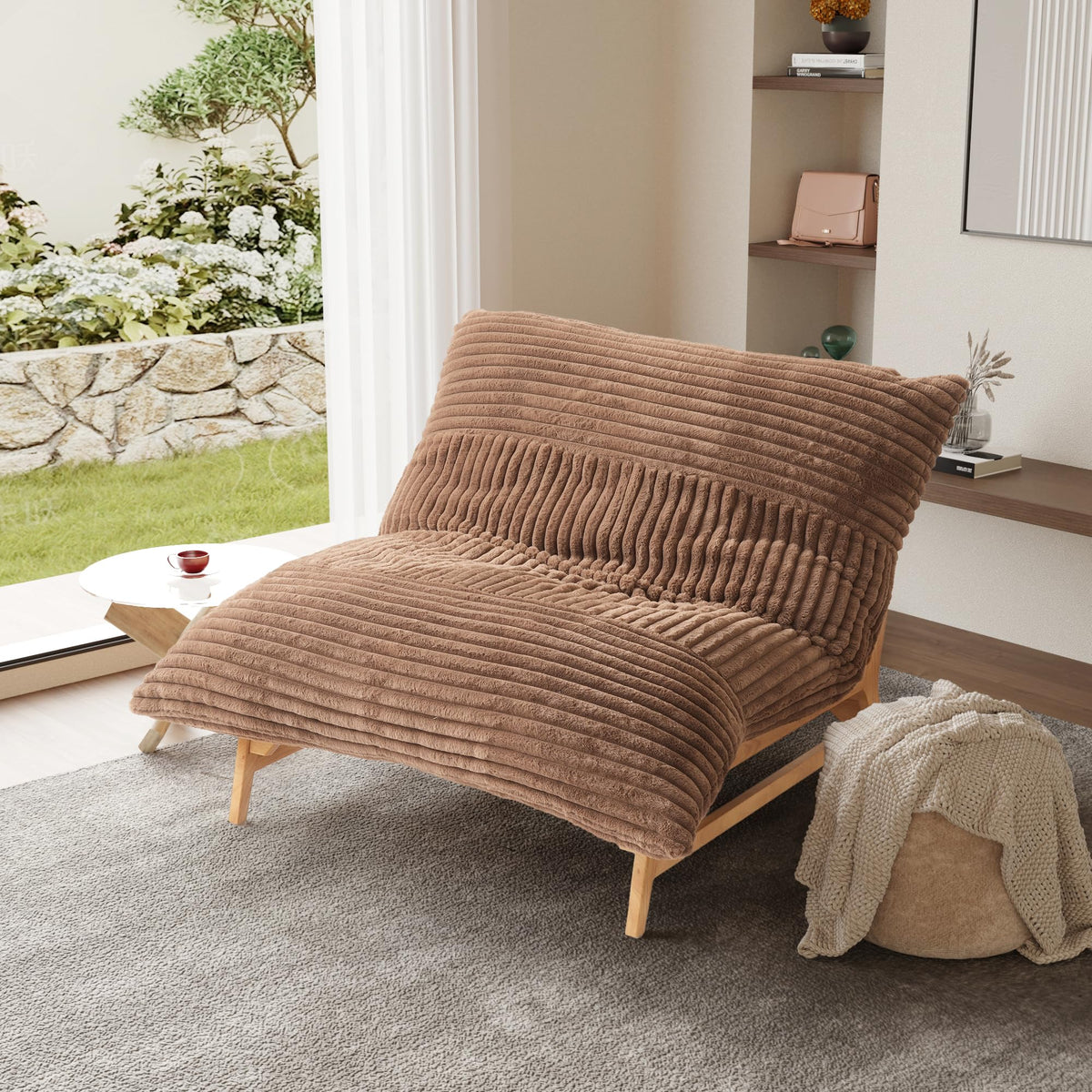 WJShome Oversized Chaise Lounge Chair,47.24" Comfy Recliner Reading Accent Arm Chairs,Sleeper Sofa Bed for Living Room,Loveseat Couch with Removable Upholstered for Reading Bedroom (Beige)