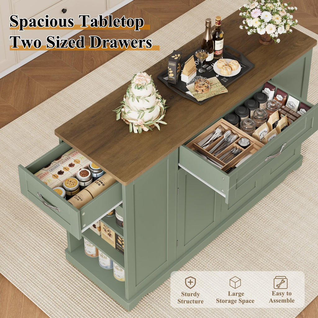 HOSTACK Kitchen Island Cart with Storage, Rolling Island Table, Ash Gray