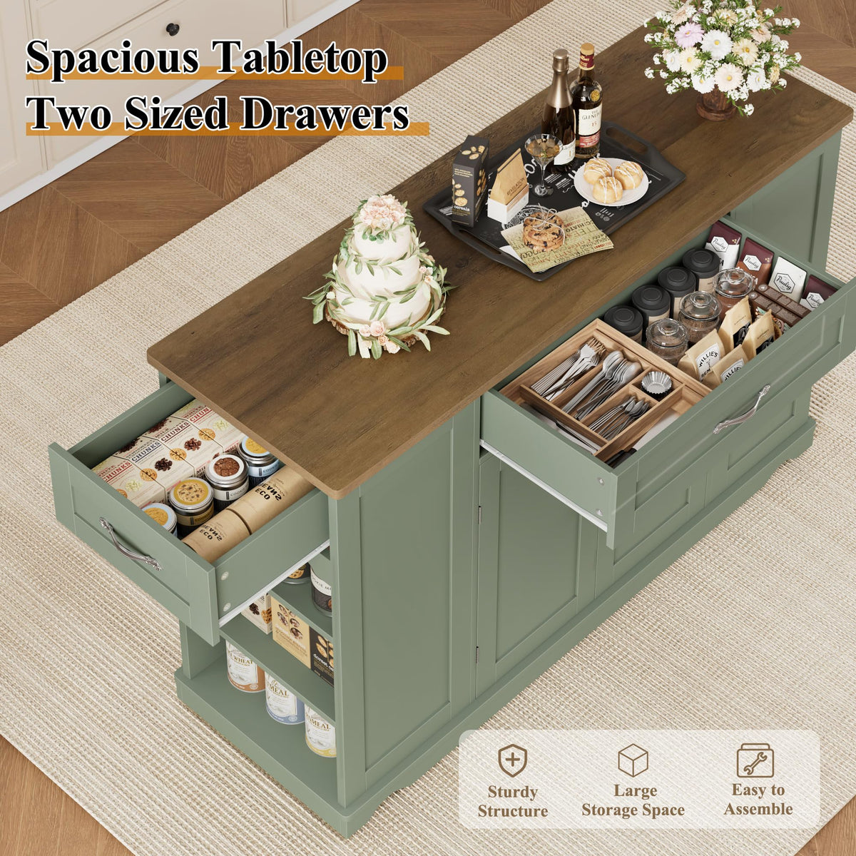HOSTACK Kitchen Island Cart with Storage, Rolling Island Table, Ash Gray