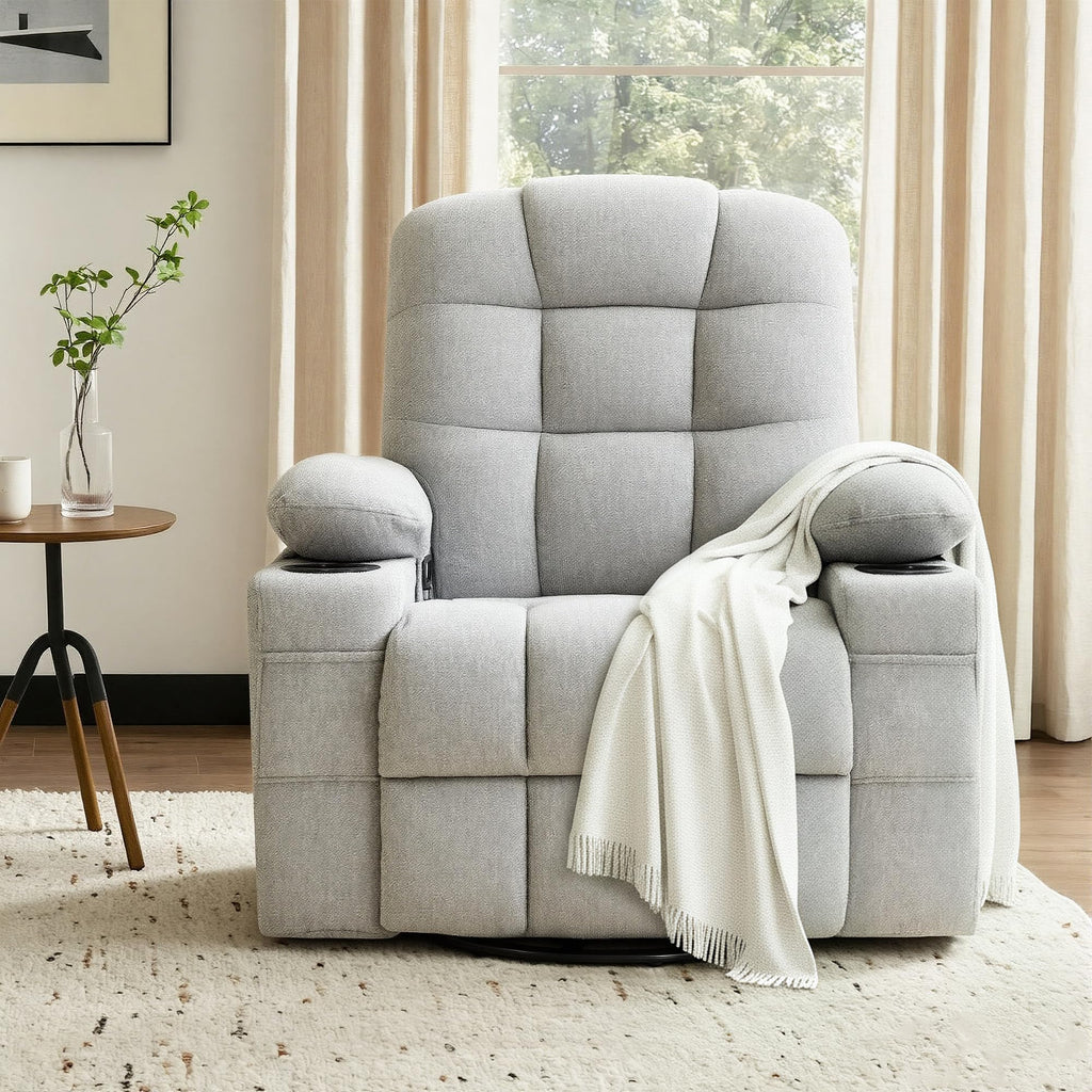 Swivel Rocker Recliner Chair,Recliner Single Sofa with Cup Holders, Manual Nursery Rocking Chair with Side Pockets, Modern Upholstered Recliner for Living Room,Apartment,Home Theater(Black)