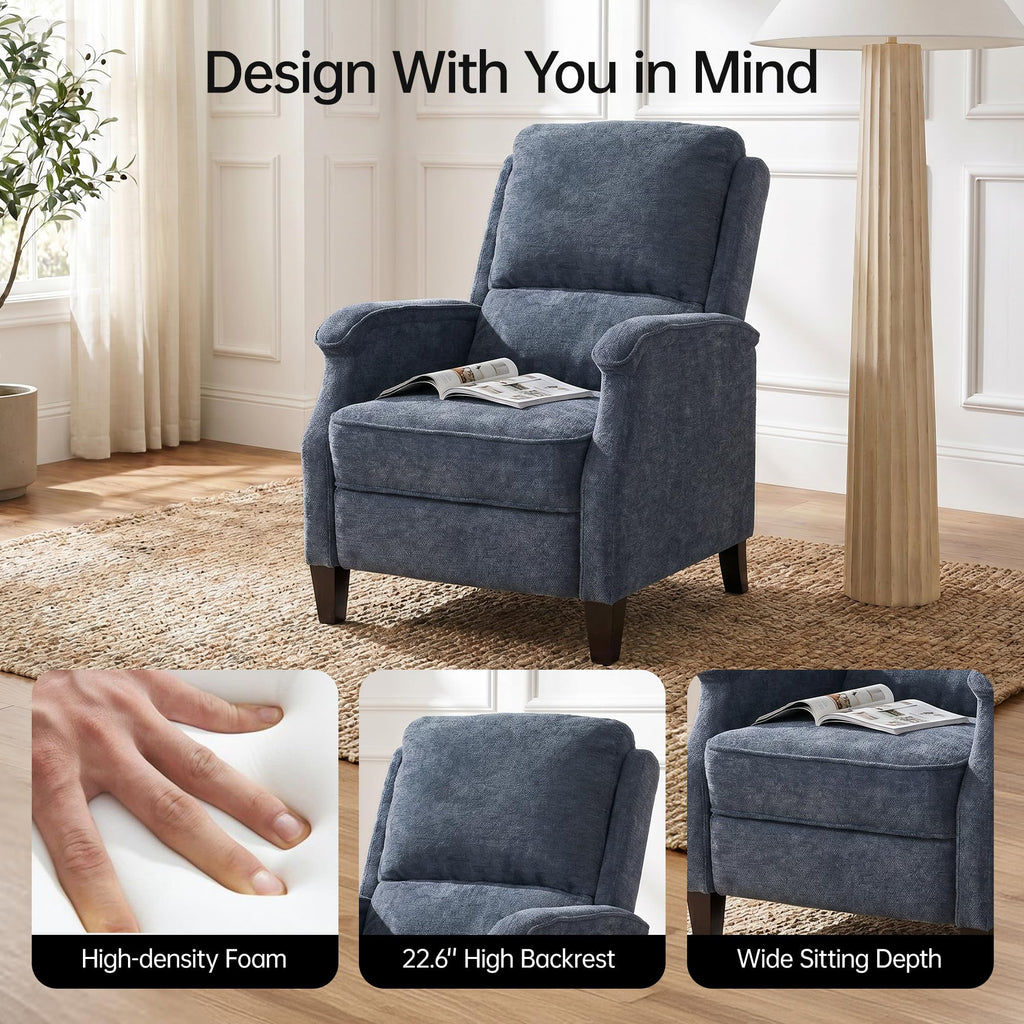 VKNOW Recliner Chair, Fabric Recliner with Adjustable Back, Brown