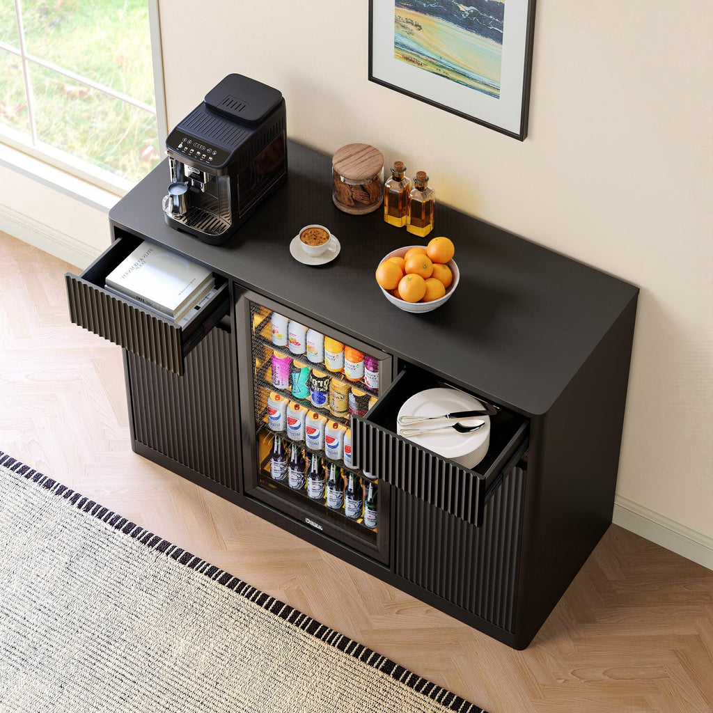 51" L Coffee Wine Bar Cabinet with Fridge Space, Charging Hub, Wine Rack