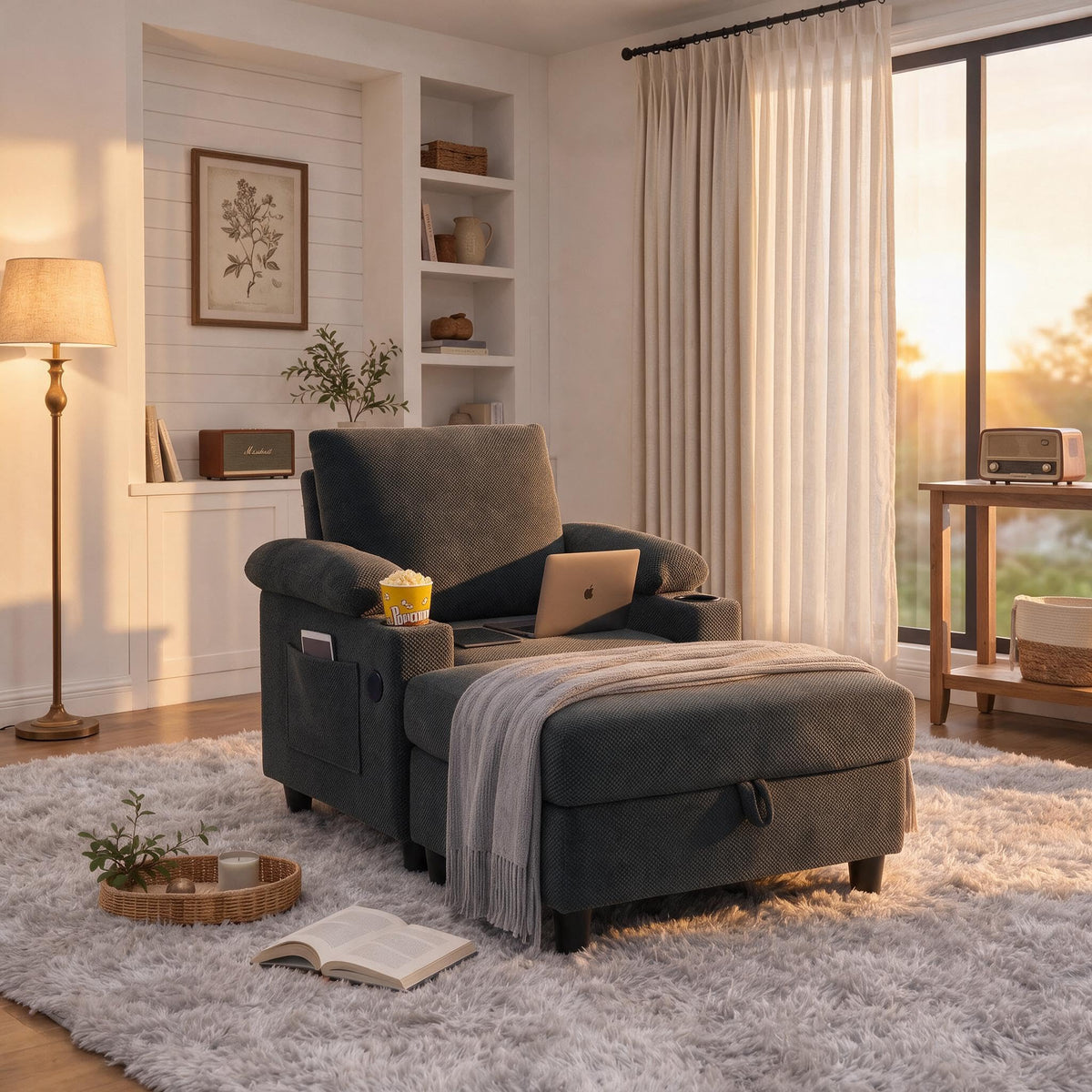NicBex Sleeper Sofa Chair Bed with USB Port & Cup Holder &Side Table, Beige