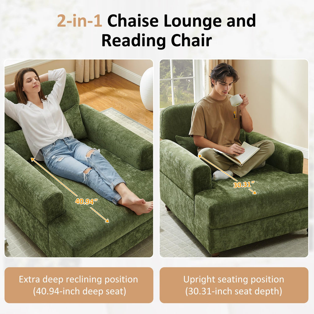 Oversized Chaise Lounge Chair with Adjustable Backrest, Polyester White