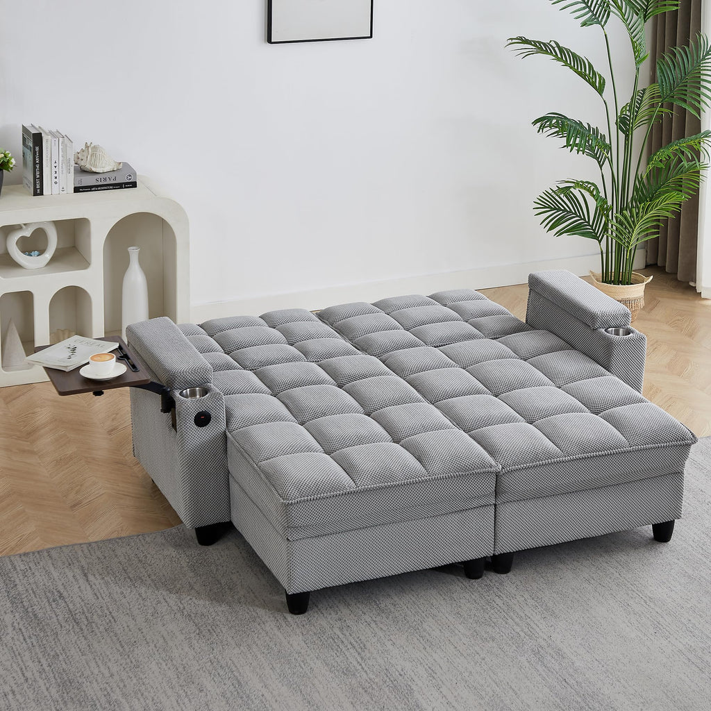 KEIKI 41.7" Convertible Sofa Bed Chair, Adjustable Backrest Recliner Chaise Lounge with USB Ports, Cup Holder, Storage Armrest and Swivel Table, Space Saving Sleeper Sofa for Studio, Dorm