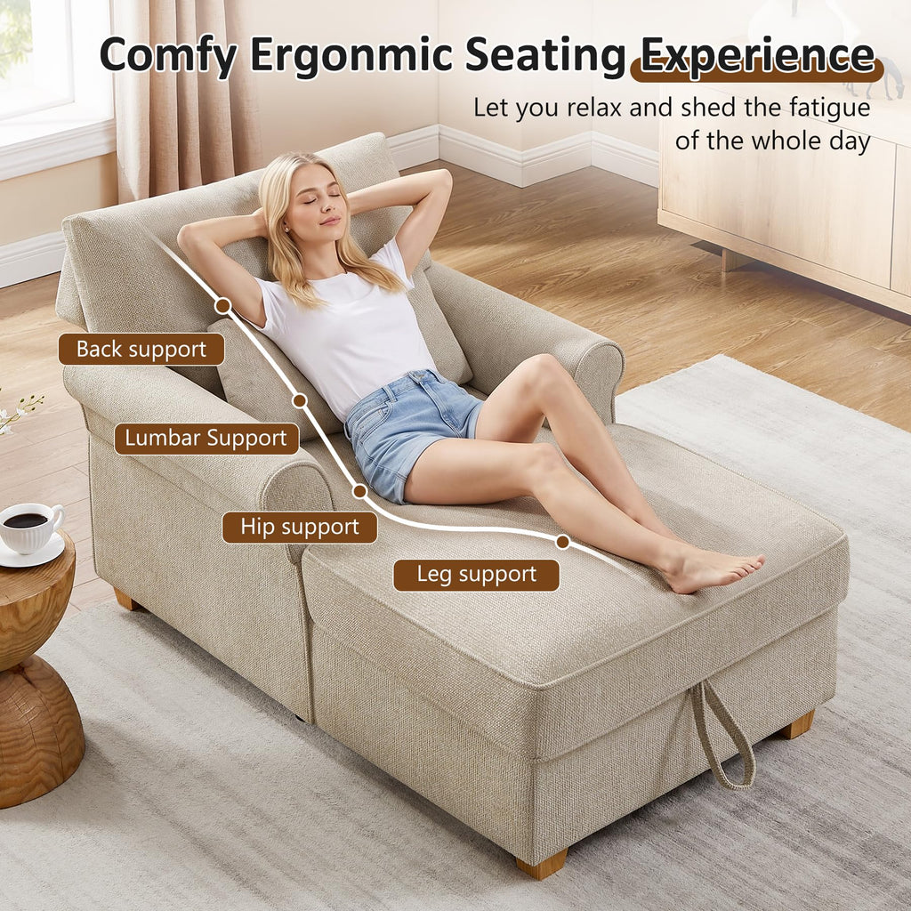 63.39" Oversized Chaise Lounge Chair with Storage, Chenille Beige