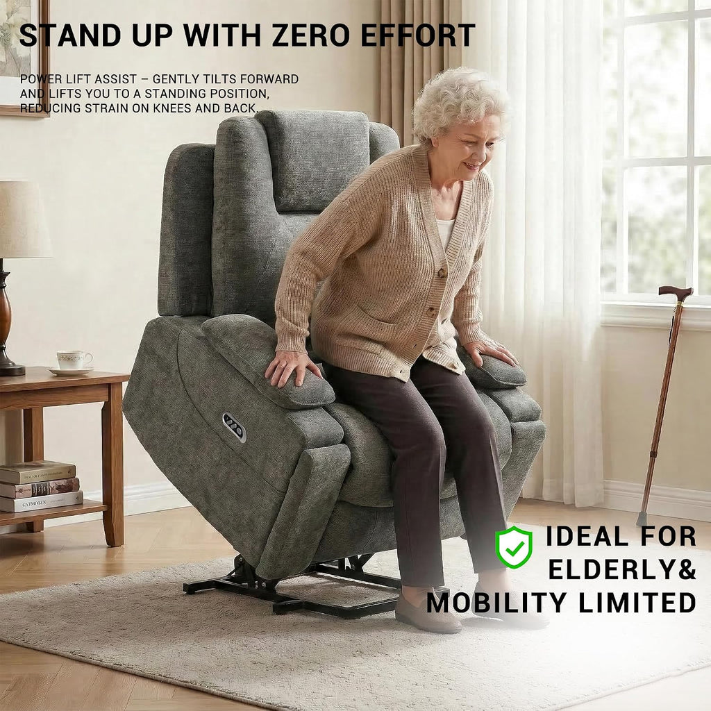 Oversized Dual Motor Recliner Power Lift Chair for Elderly Big Tall, Zero-Gravity Power Recliner Sofa, 350lbs Heavy Duty Seat with 4D Armrests, Phone Slot, Full Lay-Flat Positioning, Gray
