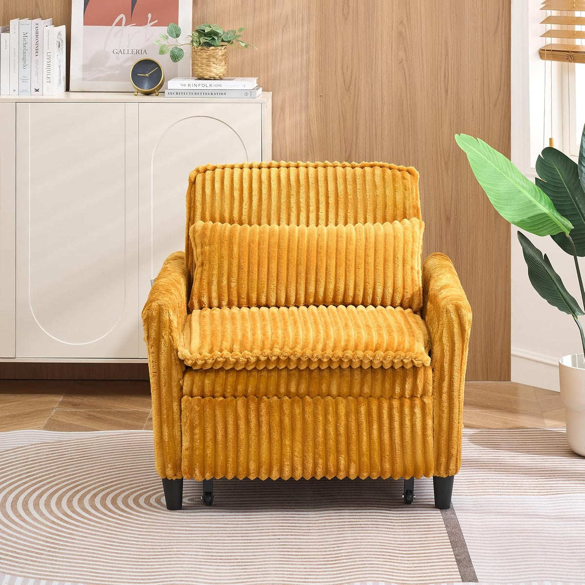 32" Convertible Sofa Chair Bed, 3âinâ1 Pullâout Sleeper Chair with Corduroy Fabric, Adjustable Backrest & Side Storage Pockets, SpaceâSaving Design for Living Room, Apartment, Bedroom (Yellow)