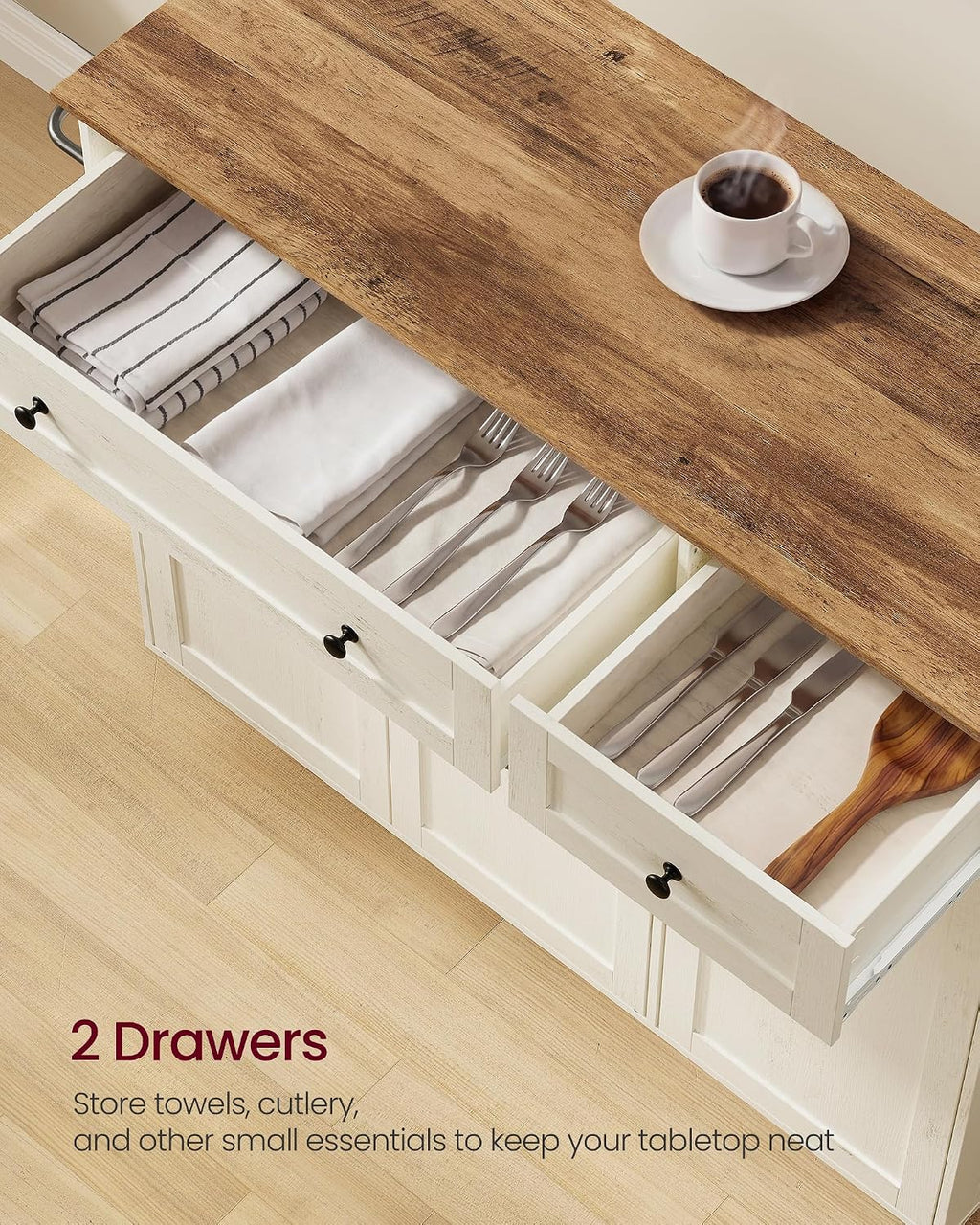 VASAGLE Mobile Kitchen Wooden Island Cart with Storage for Dining Room