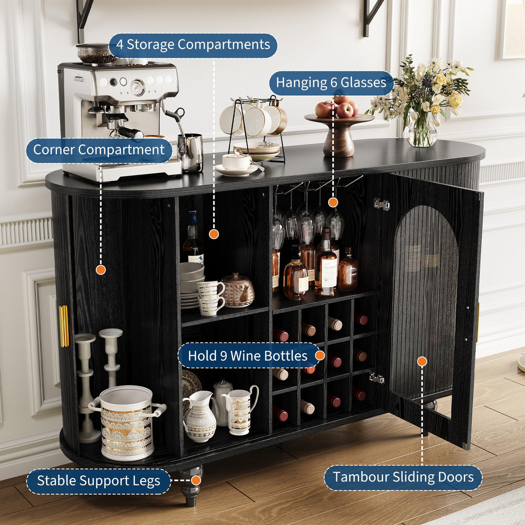 Garvee Bar Cabinet with Storage, Liquor Bar Cabinet with Sliding Door