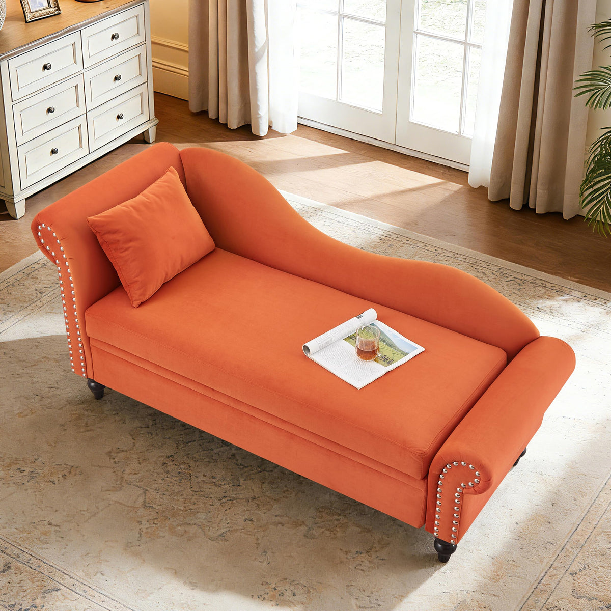 ERYE Boucle Upholstered Left Facing Chaise Lounge Indoor for Living Room Bedroom,Comfy Single Chaise Lounge Modern Leisure Recliner Sleeper Sofa Daybed, Easy Assemble