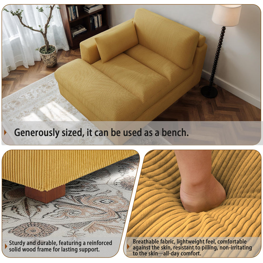 Oversized Corduroy Chaise Lounge Chair with Right Armrest & Cushion, Comfy Upholstered Sleeper Sofa Indoor Recliner Seat Solid Wood Couch w/Washable Cover for Bedroom, Living Room - Orange