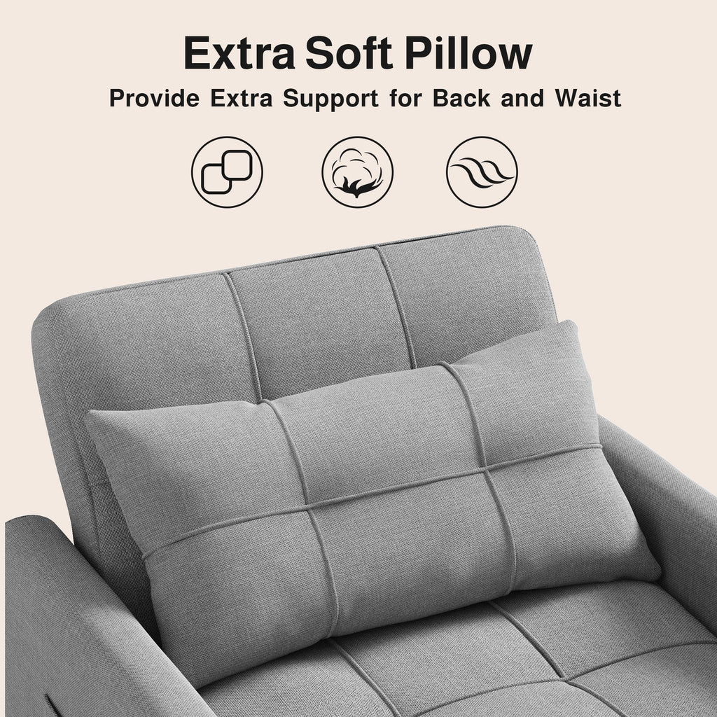 Ahomly Convertible Sofa Chair Bed, 3-in-1 Linen Pull Out Chair, Dark Gray