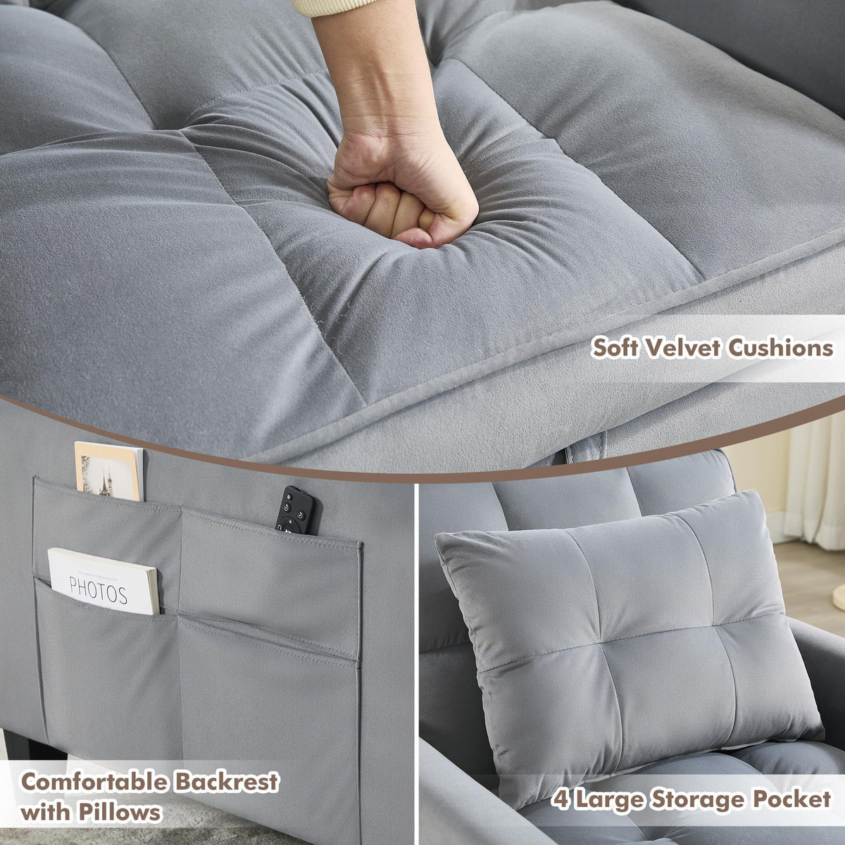 Convertible Sleeper Chair, 3 in 1 Sleeper Chair Bed Pull Out Sofa Bed Chairs, Single Sofa with Adjustable Backrest for Adults Reading Living Room, Bedroom, Black