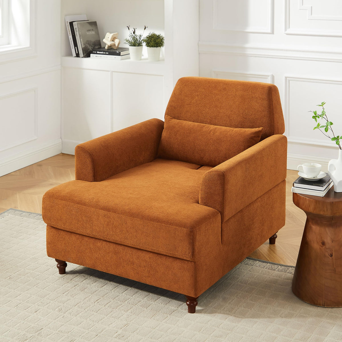 Oversized Chaise Lounge Chair with Adjustable Backrest, Polyester White