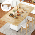 62.8" Rolling Kitchen Island with Double Drop Leaf Rubberwood Countertop, Mobile Kitchen Cart with Storage Cabinet & Lockable Wheels, Space-Saving Foldable Kitchen Prep Station for Dining Room, White