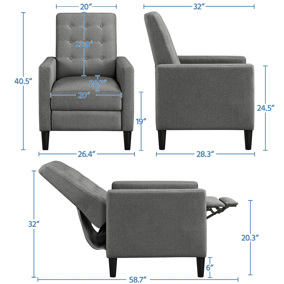 Yaheetech Fabric Recliner Chair Tufted Upholstered Single Sofa Gray