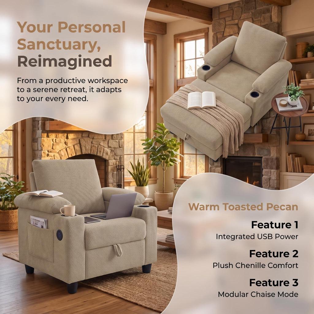 NicBex Sleeper Sofa Chair Bed with USB Port & Cup Holder &Side Table, Beige