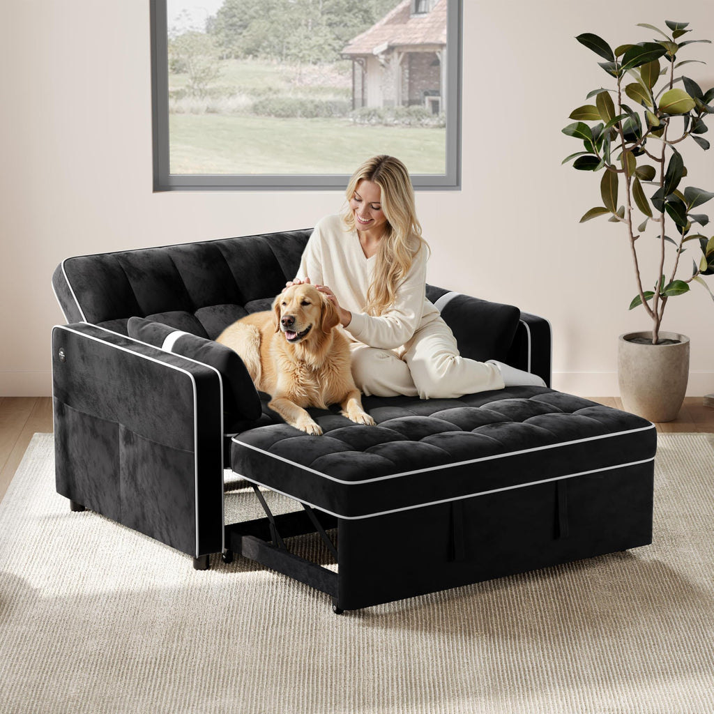 Yaheetech 3 in 1 Sofa Bed Convertible Sleeper Sofa with USB Ports, Beige