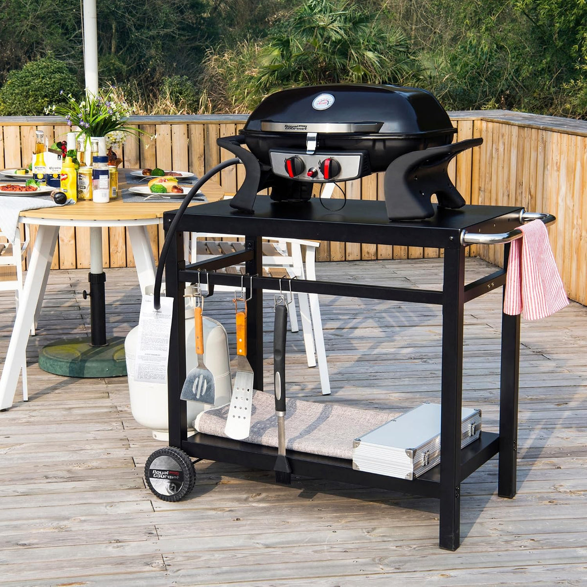 Royal Gourmet Dining Cart Table with Double-Shelf PC3401B (Black)