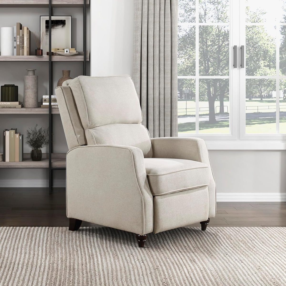 Lexicon Textured Fabric Push Back Manual Recliner Chair, 29.5" W, Beige