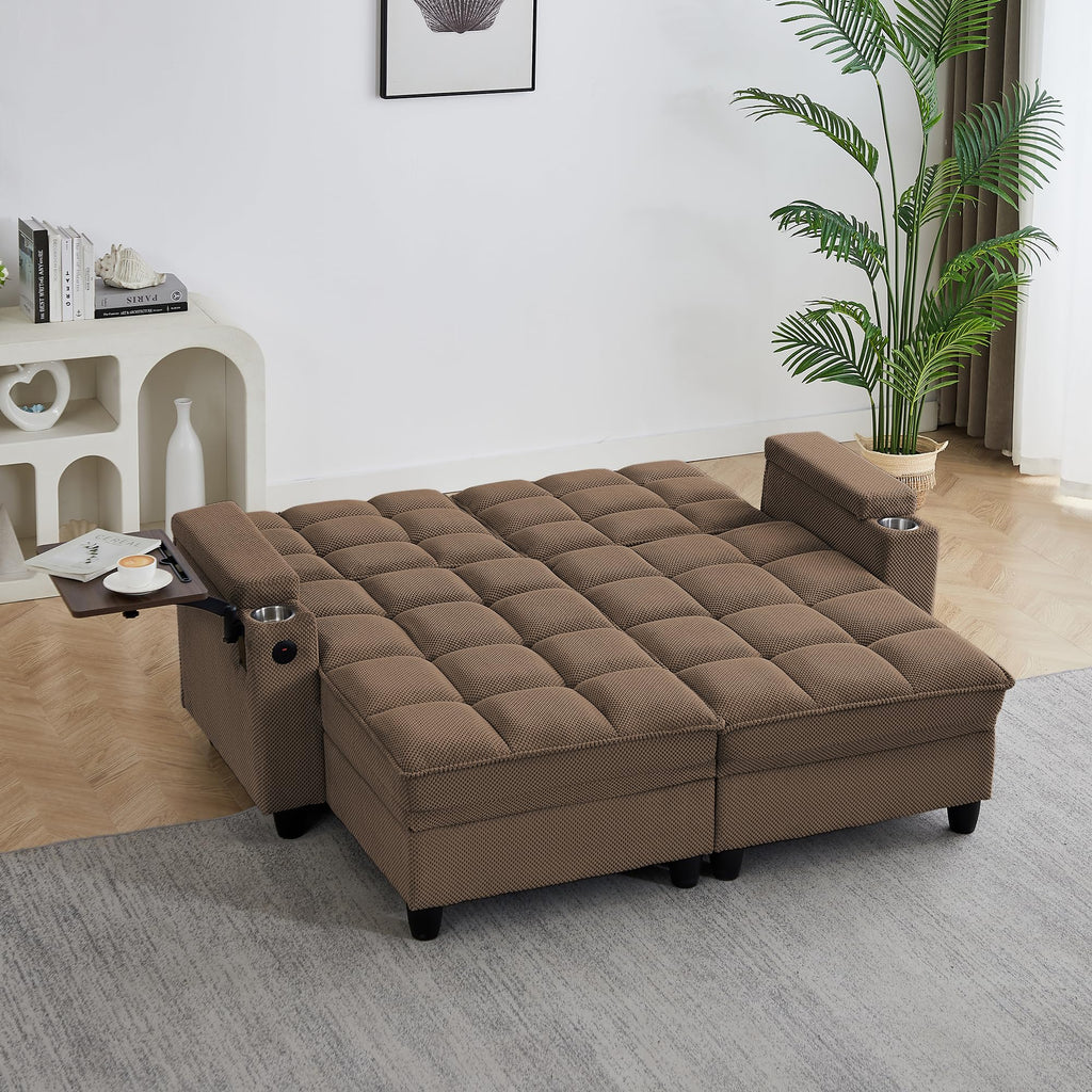 KEIKI 41.7" Convertible Sofa Bed Chair, Adjustable Backrest Recliner Chaise Lounge with USB Ports, Cup Holder, Storage Armrest and Swivel Table, Space Saving Sleeper Sofa for Studio, Dorm