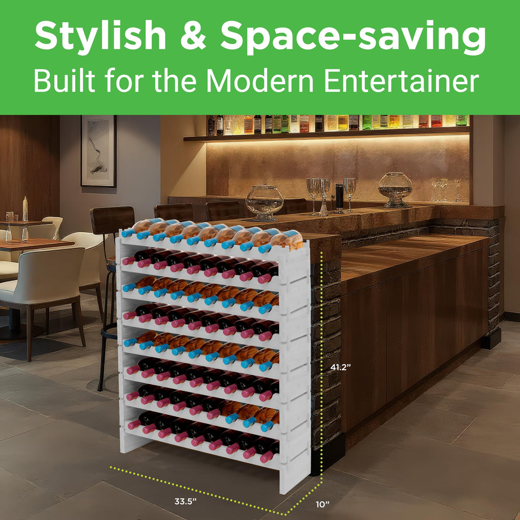 NutriChef 108 Bottle Stackable Modular Wine Rack, Upgraded 1â Thick Sideboard, .5â Rack Sticks, Sturdy Wobble Free Natural Bamboo Construction, Protective Moisture Resistant Finish, 33.5" x 10" x 63"
