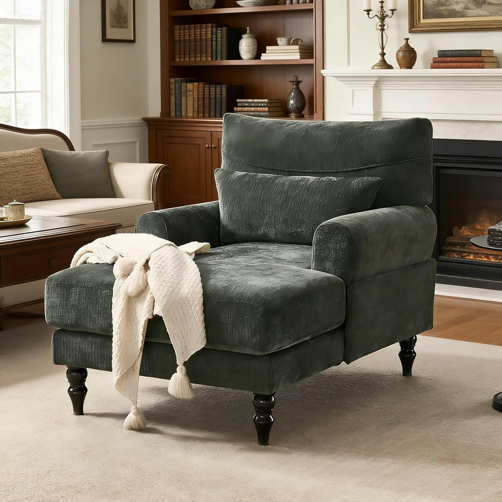 35" Modern Chenille Chaise Lounge Chair (Green)