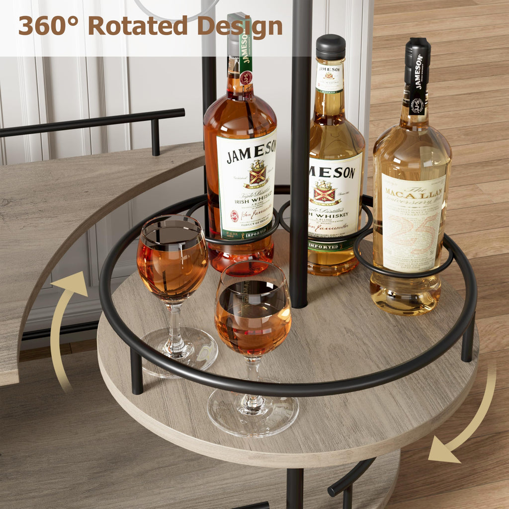 Garvee Bar Serving Cart with Wine Rack and Glass Holder, 3-Tier Rolling Serving Cart with 4 Wheels, Small Serving Table for Living Room, Kitchen, Dining Room, Gold+Black