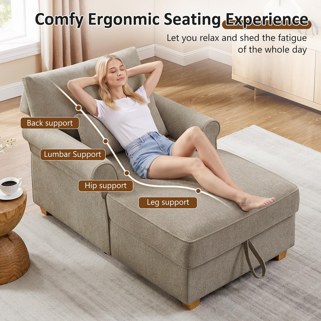 63.39" Oversized Chaise Lounge Chair with Storage, Chenille Beige