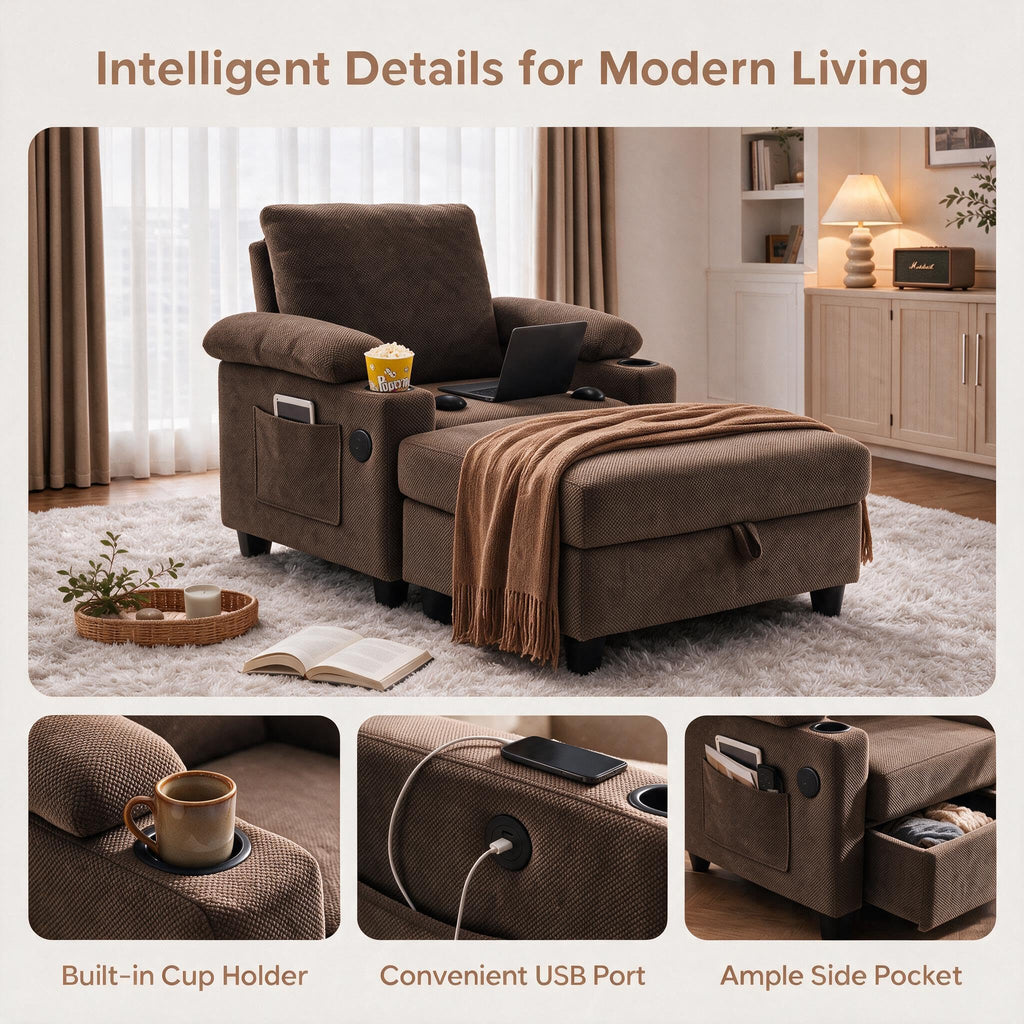 NicBex Sleeper Sofa Chair Bed with USB Port & Cup Holder &Side Table, Beige