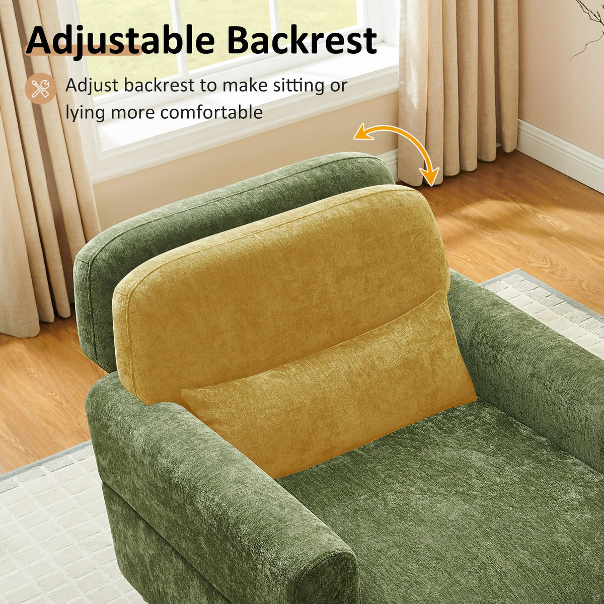 Oversized Chaise Lounge Chair with Adjustable Backrest, Polyester White