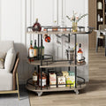 GarveeHome 3-Tier Bar Cart on Wheels, Mobile Serving Cart with Wine Rack and Glass Holder, Metal Kitchen Utility Cart for Coffee Station, Mini Home Bar, Dining Room - Black+Grey