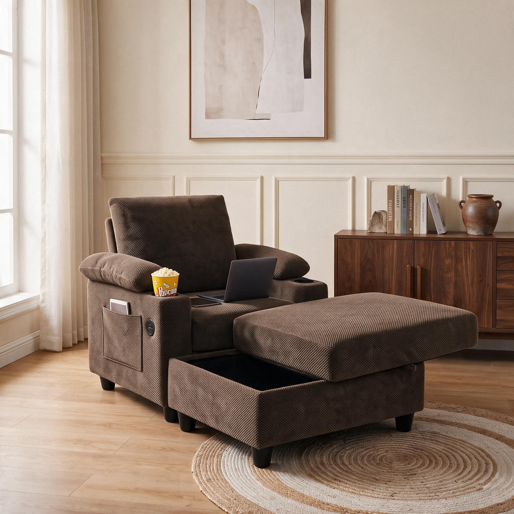 NicBex Sleeper Sofa Chair Bed with USB Port & Cup Holder &Side Table, Beige